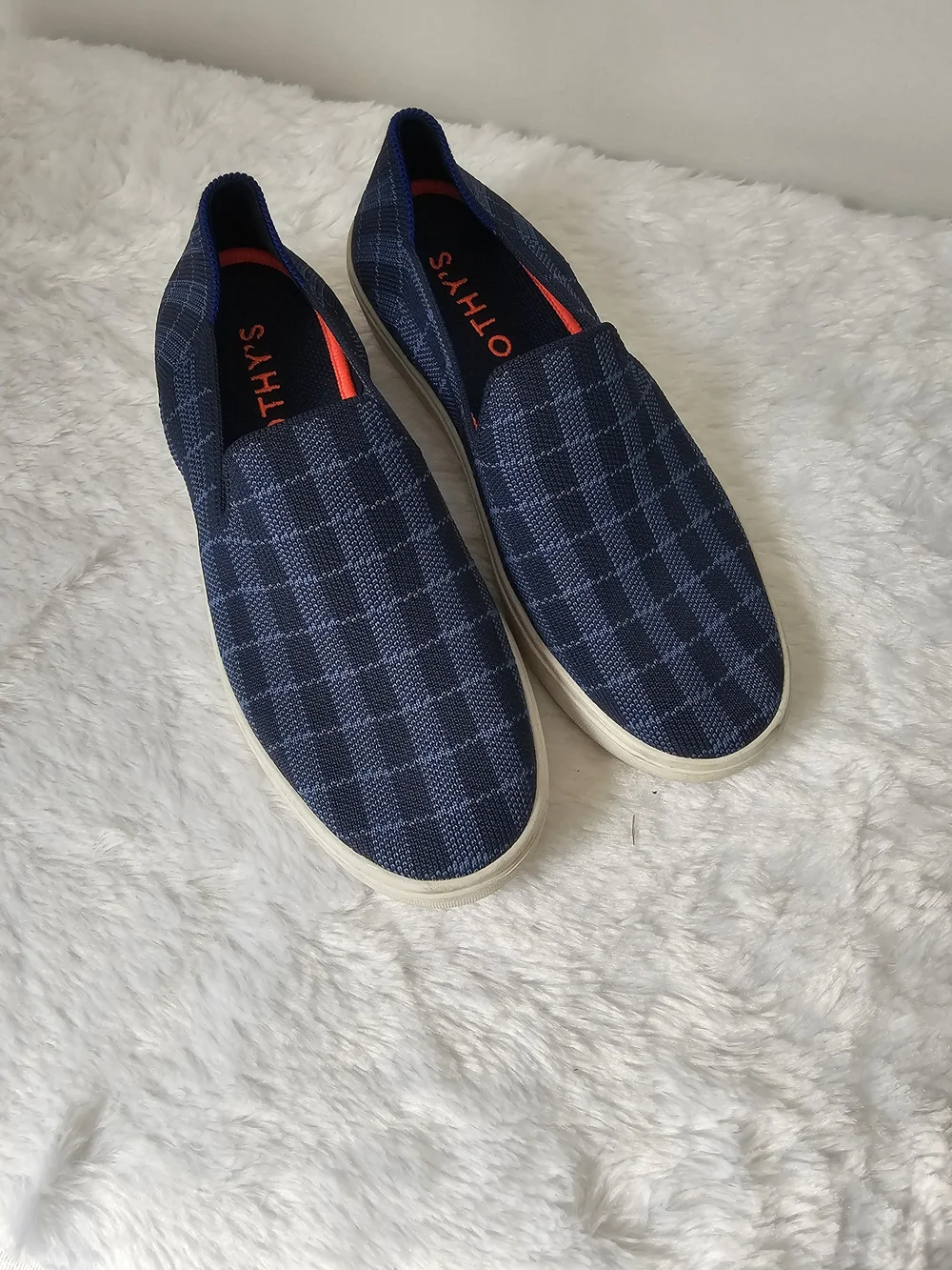 Rothy's The Sneaker Retired Indigo Gingham Slip On Shoes